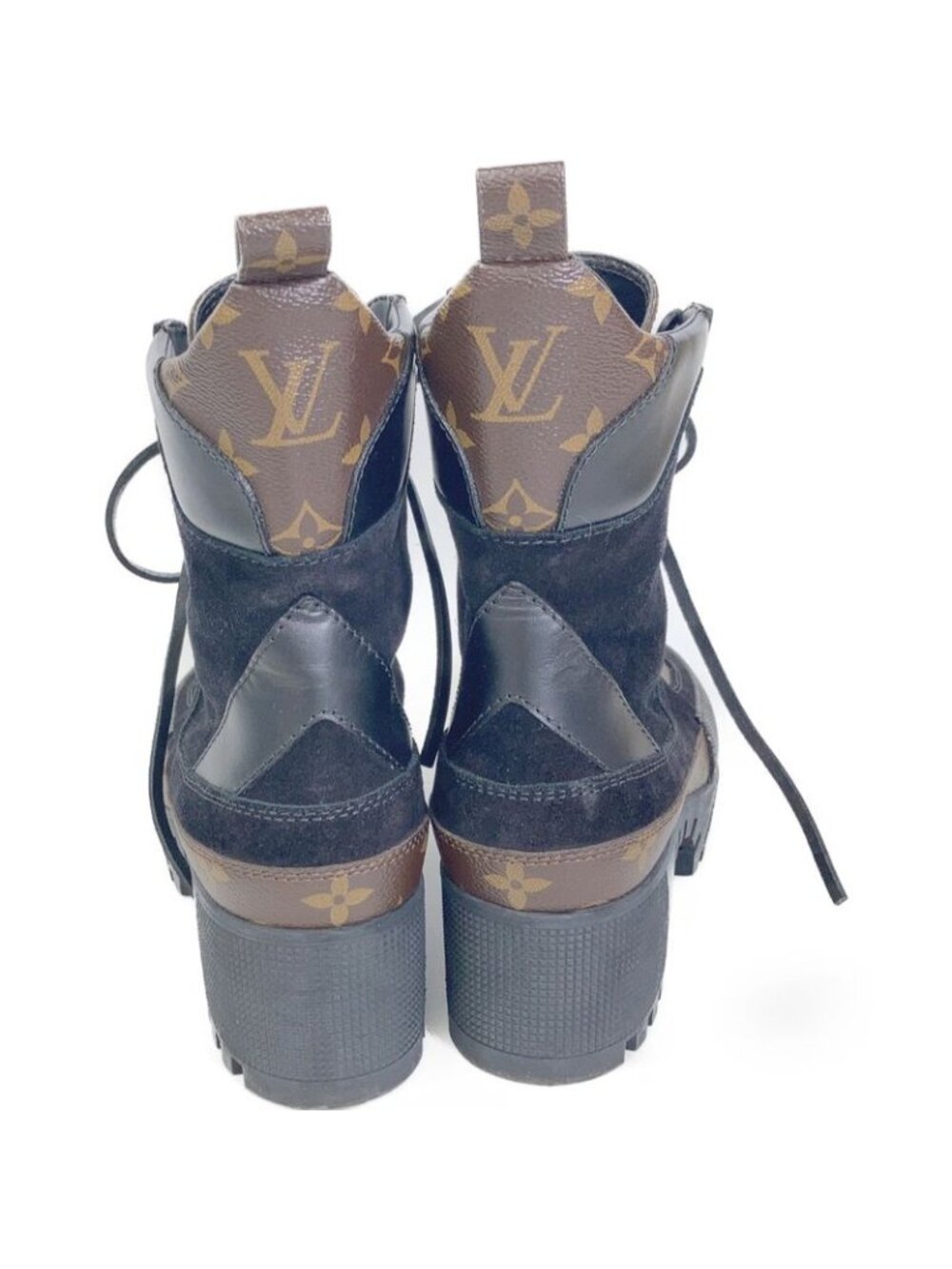 Louis Vuitton Monogram Canvas Suede Ankle Boots 36.5 Brown Black - Picture 3 of 8